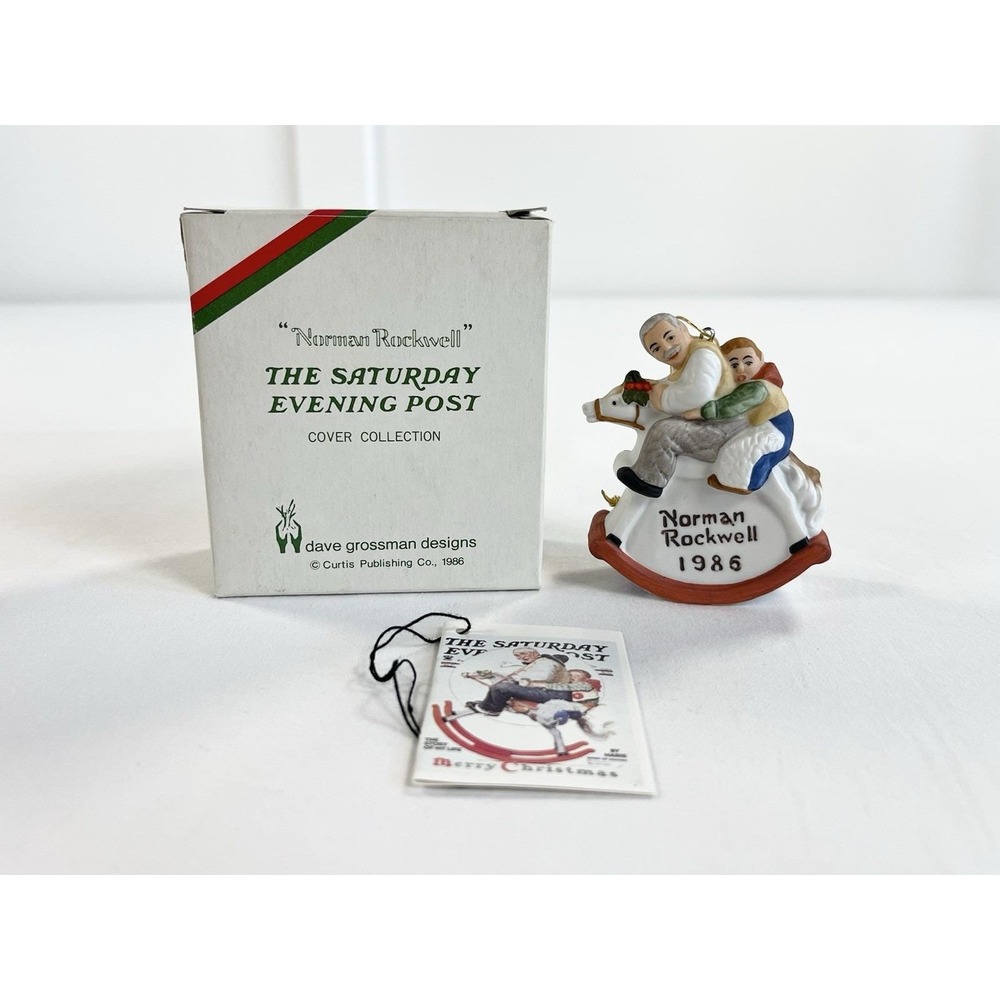 Vintage 1986 Norman Rockwell Grandpa Rocking Horse Christmas Ornament Boxed NIB
